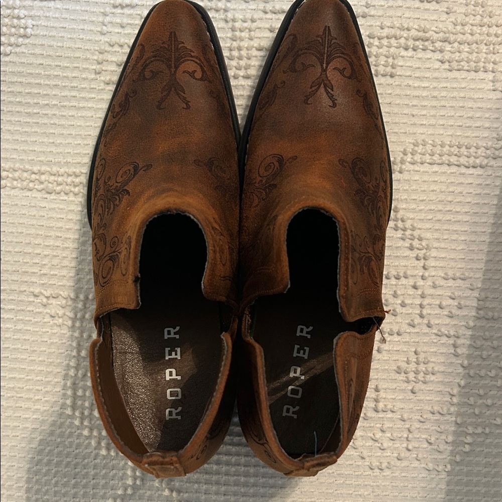 Roper Tan Embroidered Slip-On Boots - image 4